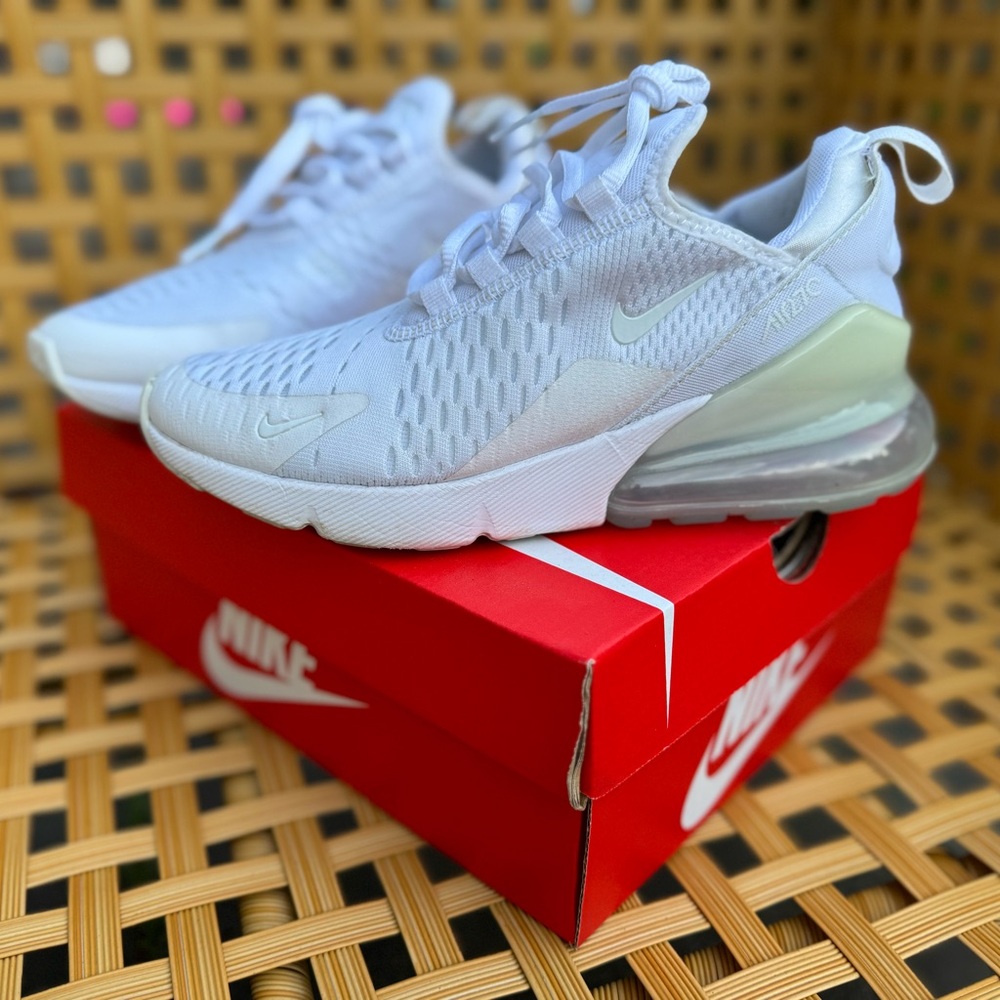 Nike Air Max 270 Triple White Sneakers - Youth 4.5, Women’s 6, Men’s 4.5